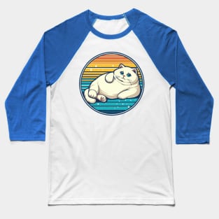 Thick Fat White Cat with Blue Eyes Baseball T-Shirt